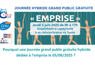 Visuel de la vidéo expliquant pourquoi le CRIAVS-LR du CHU de Montpellier a organisé, le 5 juin 2025, une journée hybride grand public gratuite dédiée à l’emprise. Un concept complexe, souvent mal défini, qui concerne de nombreux contextes : familiaux, sectaires, judiciaires ou encore cliniques.